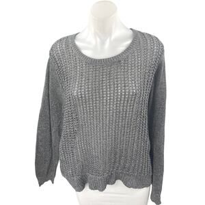Kenneth Cole Women's Gray Metallic Open Knit Long Sleeve Cover Up Sweater Top L